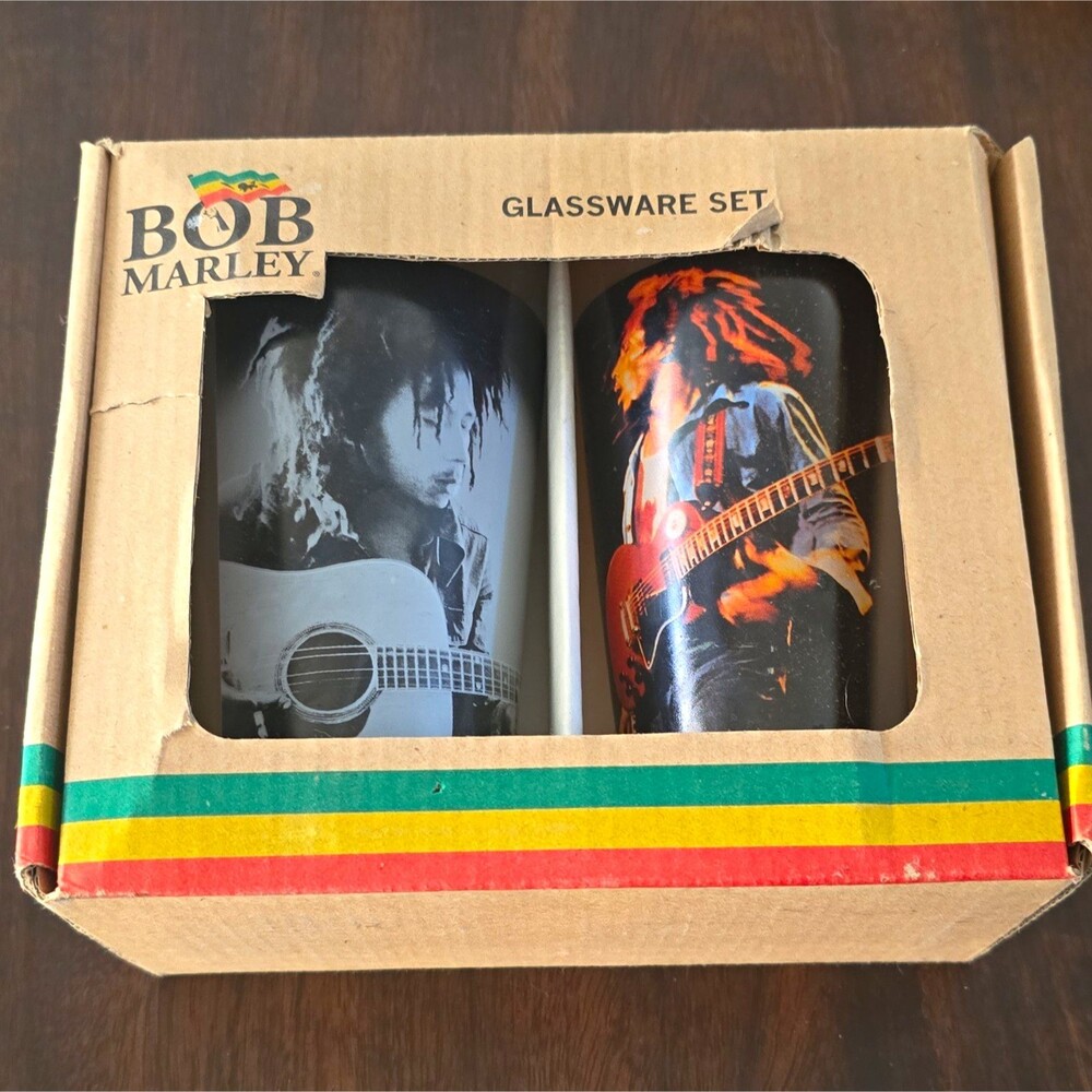 Bob Marley 2-Piece Decorated Glass Drinking Glasses 10-18 oz Music Theme